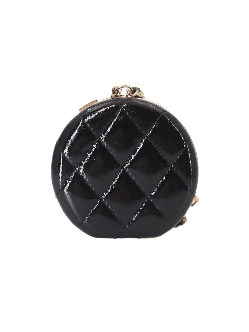 Chanel Quilted Chain Mirror Patent Leather Black Gold